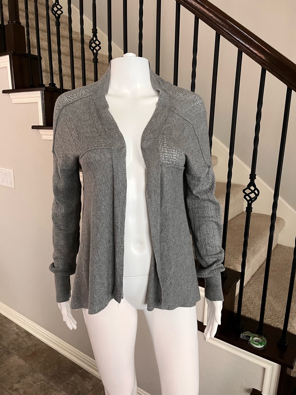 Belldini Womens Gray Open-Front Knit Sweater Cardigan